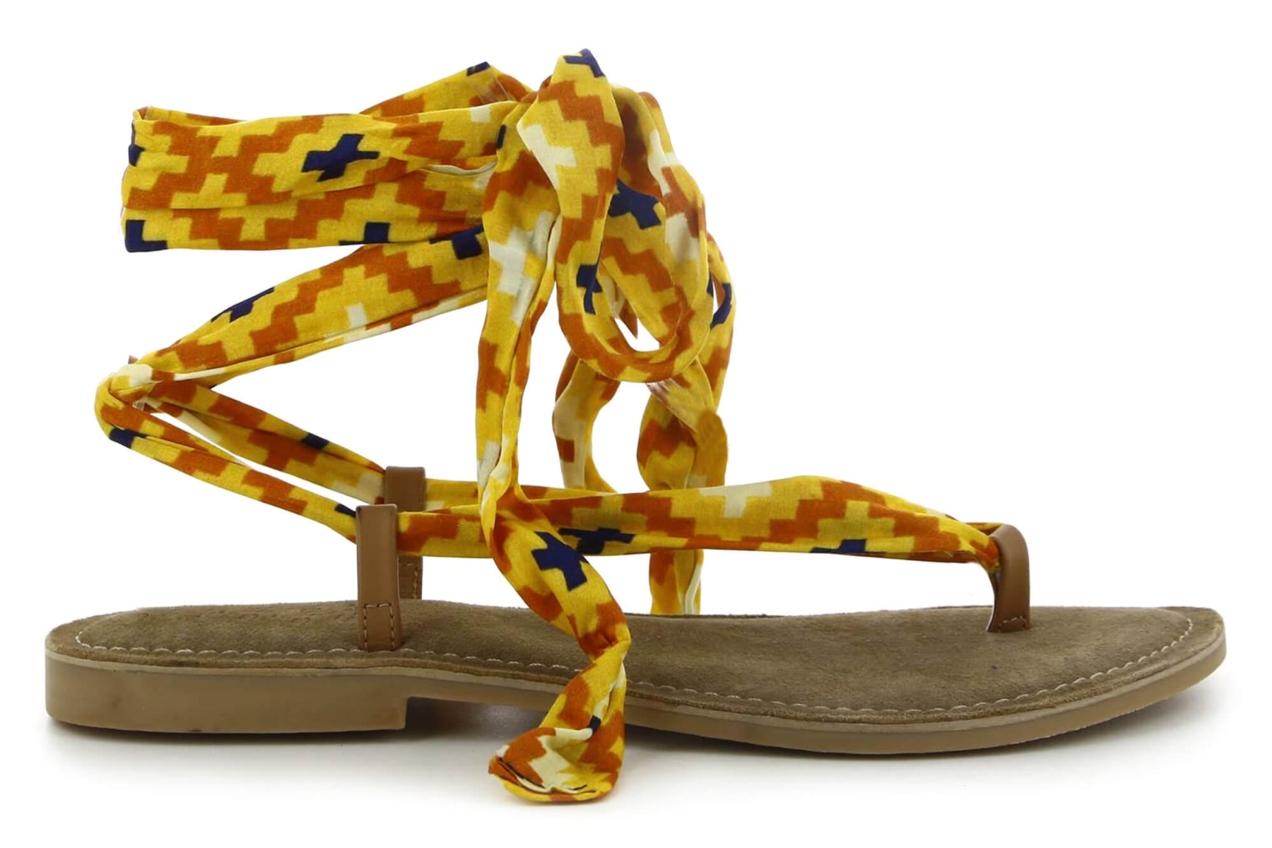 Flat Sandals Yellow Tie Up Sandals Flat Sandal With Tie-Up Lace